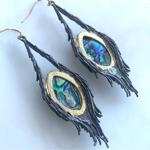 ALEXIS BITTAR • NEW Gunmetal Gold Blue Abalone Maldivian Nested Drop Earrings - Picture 4 of 8